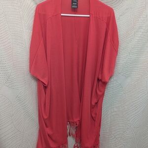 Coral Fringe Open Kimono L
